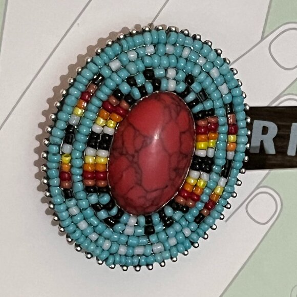Southwestern Turquoise & Coral Seed Bead Phone Grip Pop Socket NEW - Picture 1 of 2